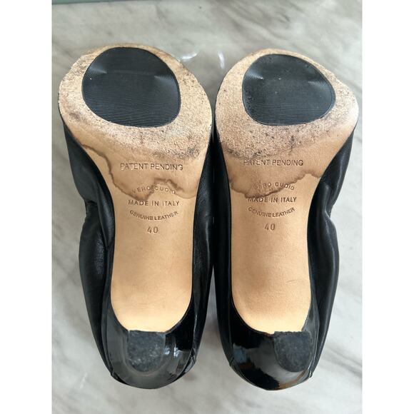 Anyi Lu Black Leather Stretchy Round Toe Slip On Heel - Picture 5 of 6